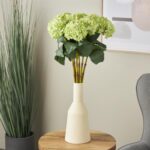 Green Faux Foliage Hydrangea Tall Indoor Outdoor Artificial Flower Stem, Set of 8
