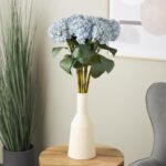 Blue Faux Foliage Hydrangea Tall Indoor Outdoor Artificial Flower Stem, Set of 8