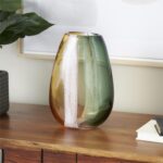 Multi Colored Glass Ombre Decorative Vase with Pink Textured Stripe Details