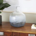 Dark Blue Glass Wavy Ombre Decorative Vase with Textured Base