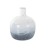 Dark Blue Glass Wavy Ombre Decorative Vase with Textured Base - Image 2