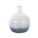 Dark Blue Glass Wavy Ombre Decorative Vase with Textured Base - Image 3