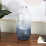 Dark Blue Glass Wavy Ombre Decorative Vase with Textured Base