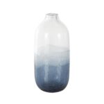 Dark Blue Glass Wavy Ombre Decorative Vase with Textured Base - Image 3