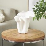 White Ceramic Abstract Floral Inspired Decorative Vase with Wavy Folded Rim