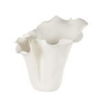 White Ceramic Abstract Floral Inspired Decorative Vase with Wavy Folded Rim - Image 2