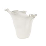 White Ceramic Abstract Floral Inspired Decorative Vase with Wavy Folded Rim - Image 3