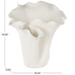 White Ceramic Abstract Floral Inspired Decorative Vase with Wavy Folded Rim - Image 4