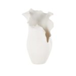 White Ceramic Abstract Floral Inspired Decorative Vase with Wavy Folded Rim - Image 2