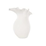 White Ceramic Abstract Floral Inspired Decorative Vase with Wavy Folded Rim - Image 3