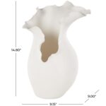 White Ceramic Abstract Floral Inspired Decorative Vase with Wavy Folded Rim - Image 4