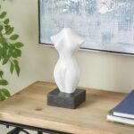 White Marble Woman Abstract Female Form Decorative Sculpture with Black Block Base