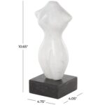 White Marble Woman Abstract Female Form Decorative Sculpture with Black Block Base - Image 4