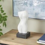 White Marble Woman Abstract Female Form Decorative Sculpture with Black Block Base