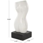 White Marble Woman Abstract Female Form Decorative Sculpture with Black Block Base - Image 4