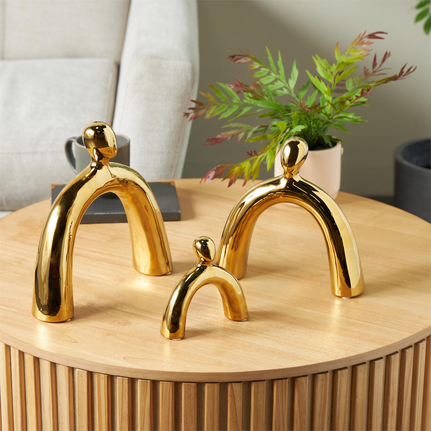 15275_3 Gold Ceramic Family Abstract Arched Decorative Sculpture, Set of 3 - Image 1