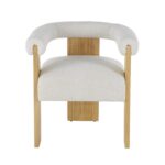 Cream Polyester Curved Back Mid-Century Modern Round Boucle Living Room Accent Chair with Light Brown Wood Frame - Image 2