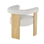 Cream Polyester Curved Back Mid-Century Modern Round Boucle Living Room Accent Chair with Light Brown Wood Frame - Image 3