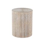 Brown Wooden Starburst Drum Side End Accent Table with White Accents - Image 2