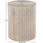 Brown Wooden Starburst Drum Side End Accent Table with White Accents - Image 3