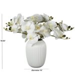White Fabric Indoor Outdoor Artificial Flower with Green Vines and Round Ceramic Vase - Image 4