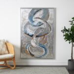 Gray Canvas Abstract Interlocked Rings Living Room Framed Wall Art with Gold and Blue Accents