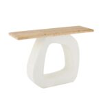 White Wooden O Shaped Living Room Console Table with Light Brown Tabletop - Image 2