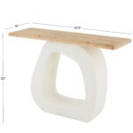 White Wooden O Shaped Living Room Console Table with Light Brown Tabletop - Image 4