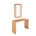 Brown Wood Handmade Ribbed Living Room Console Table with Mirror, Set of 2 - Image 2