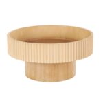 Light Brown Wood Ribbed Decorative Bowl with Elevated Base - Image 3