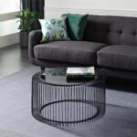 Black Metal Open Wire Frame Living Room Coffee Table with Shaded Glass Top - Image 3