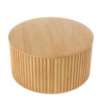 Brown Wood Handmade Ribbed Living Room Coffee Table with Slatted Base - Image 2