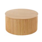 Brown Wood Handmade Ribbed Living Room Coffee Table with Slatted Base - Image 3