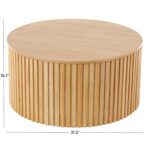 Brown Wood Handmade Ribbed Living Room Coffee Table with Slatted Base - Image 4