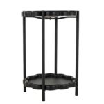Black Wood Floral Inspired 2 Level Side End Accent Table with Metal Legs - Image 2