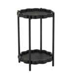 Black Wood Floral Inspired 2 Level Side End Accent Table with Metal Legs - Image 3