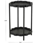 Black Wood Floral Inspired 2 Level Side End Accent Table with Metal Legs - Image 4