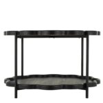 Black Wood Floral Inspired 2 Level Living Room Coffee Table with Metal Legs - Image 2