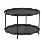 Black Wood Floral Inspired 2 Level Living Room Coffee Table with Metal Legs - Image 3