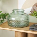 Green Glass Wide Spotted Decorative Vase