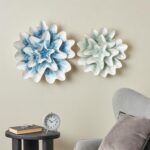 Multi-Coloured Metal Floral Home Wall Decor with White and Gold Accents, Set of 2