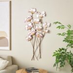 Pink Metal Floral Home Wall Decor with Copper Stems