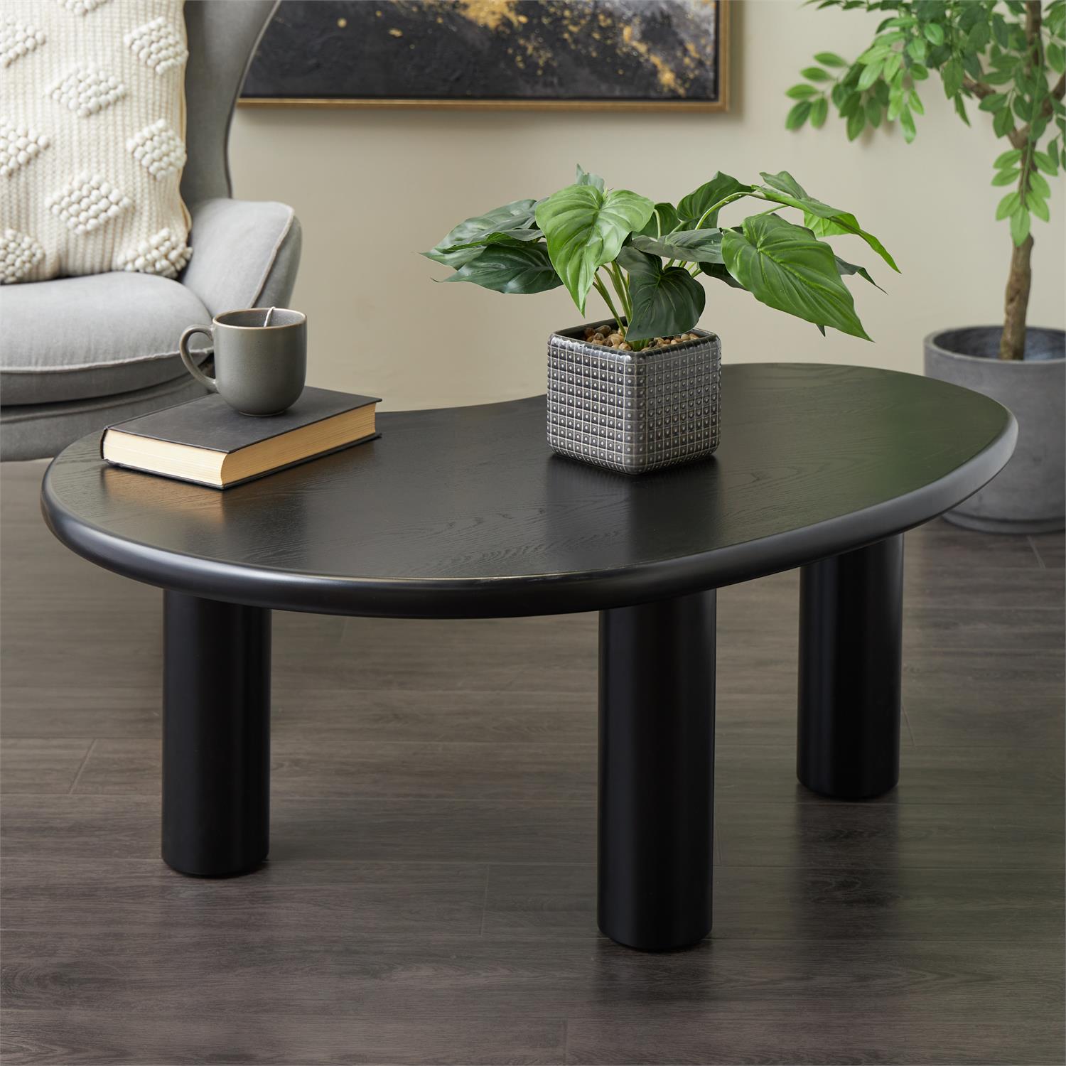 16928_3 Black Wood Heart Inspired Living Room Coffee Table with 3 Legs - Image 1