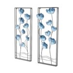 Blue Metal Floral Living Room Wall Decor with Black Metal Stems and Frame, Set of 2 - Image 2