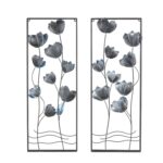 Blue Metal Floral Living Room Wall Decor with Black Metal Stems and Frame, Set of 2 - Image 3