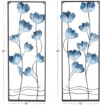 Blue Metal Floral Living Room Wall Decor with Black Metal Stems and Frame, Set of 2 - Image 4