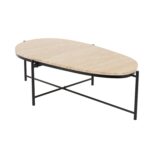 Beige Marble Oval Living Room Coffee Table with Black Metal Support - Image 2