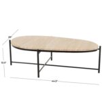 Beige Marble Oval Living Room Coffee Table with Black Metal Support - Image 4