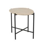 Beige Marble Round Side End Accent Table with Black Metal Support - Image 2