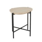 Beige Marble Round Side End Accent Table with Black Metal Support - Image 3